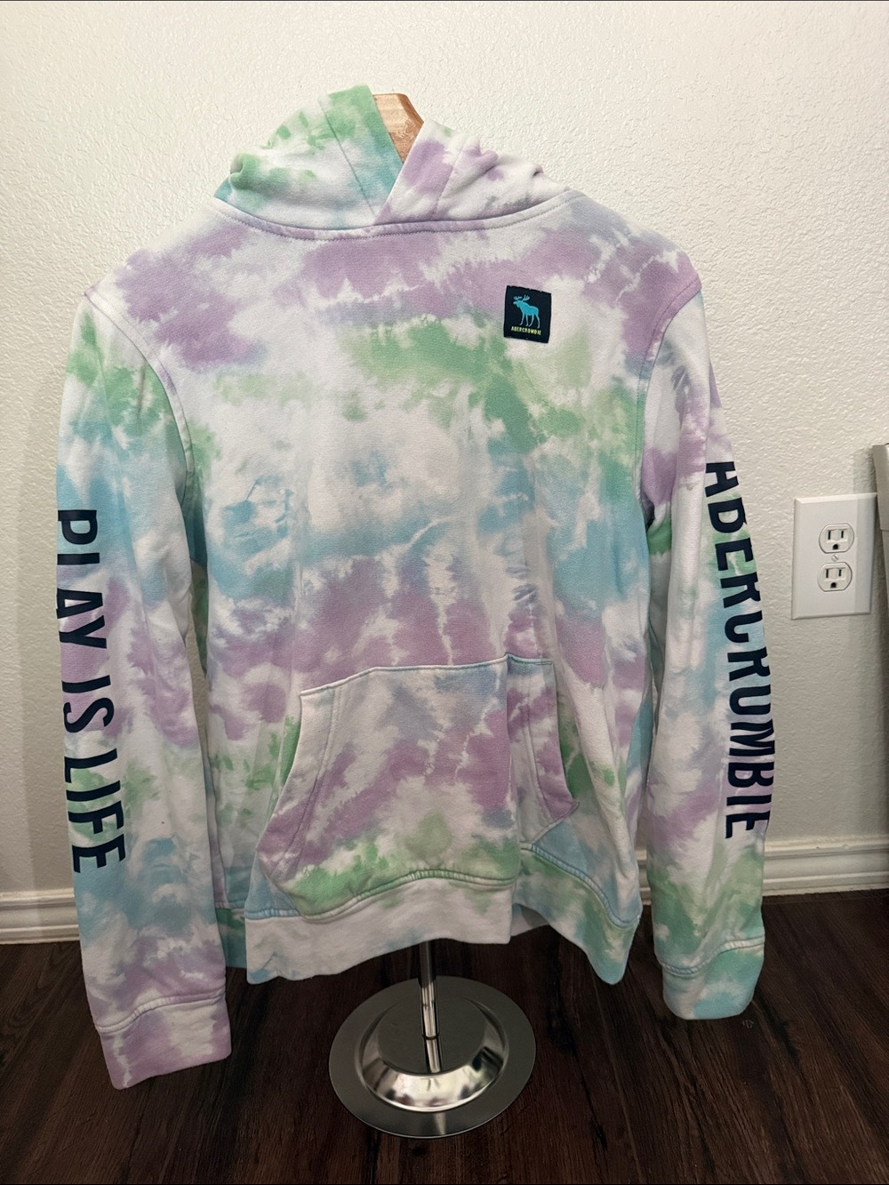 abercrombie kids Pastel Tie-Dye Hoodie in Green Lavender Blue